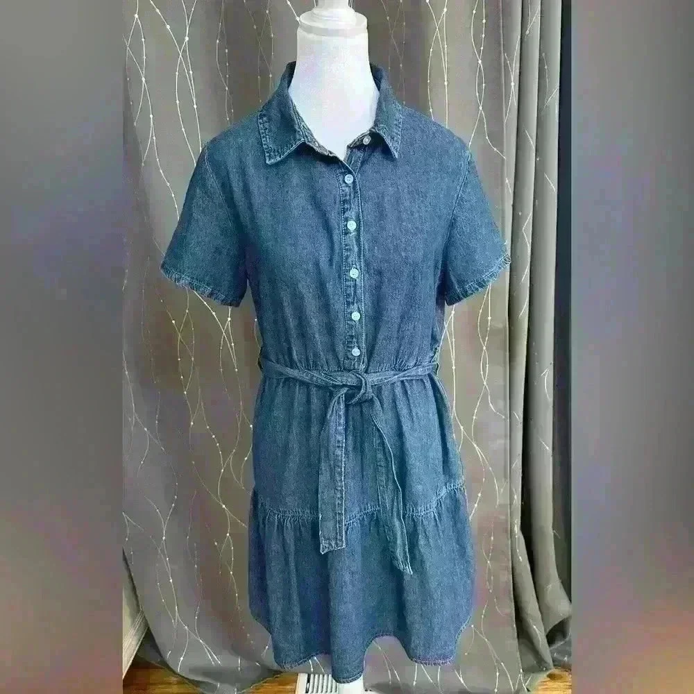 NWT Joie Denim Button Up Collared Short Sleeve Dress Size M‎ - Picture 3 of 9
